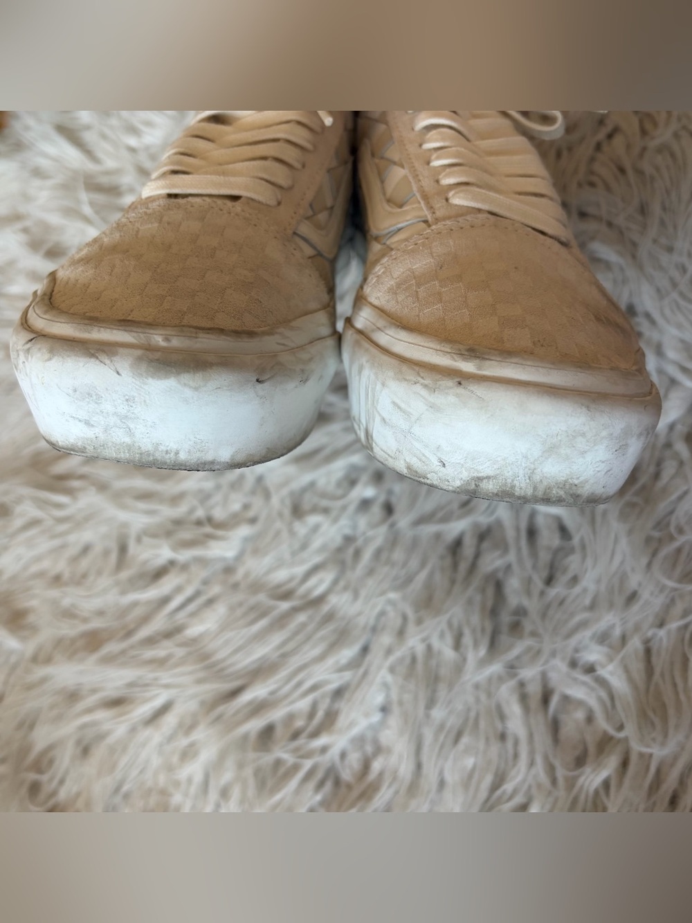 Vans Old Skool Platform Checkerboard Woven Lace Up Beige White Sneakers Shoes 8 - Picture 9 of 11
